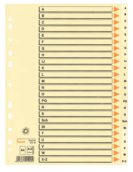 Register A-Z, Karton